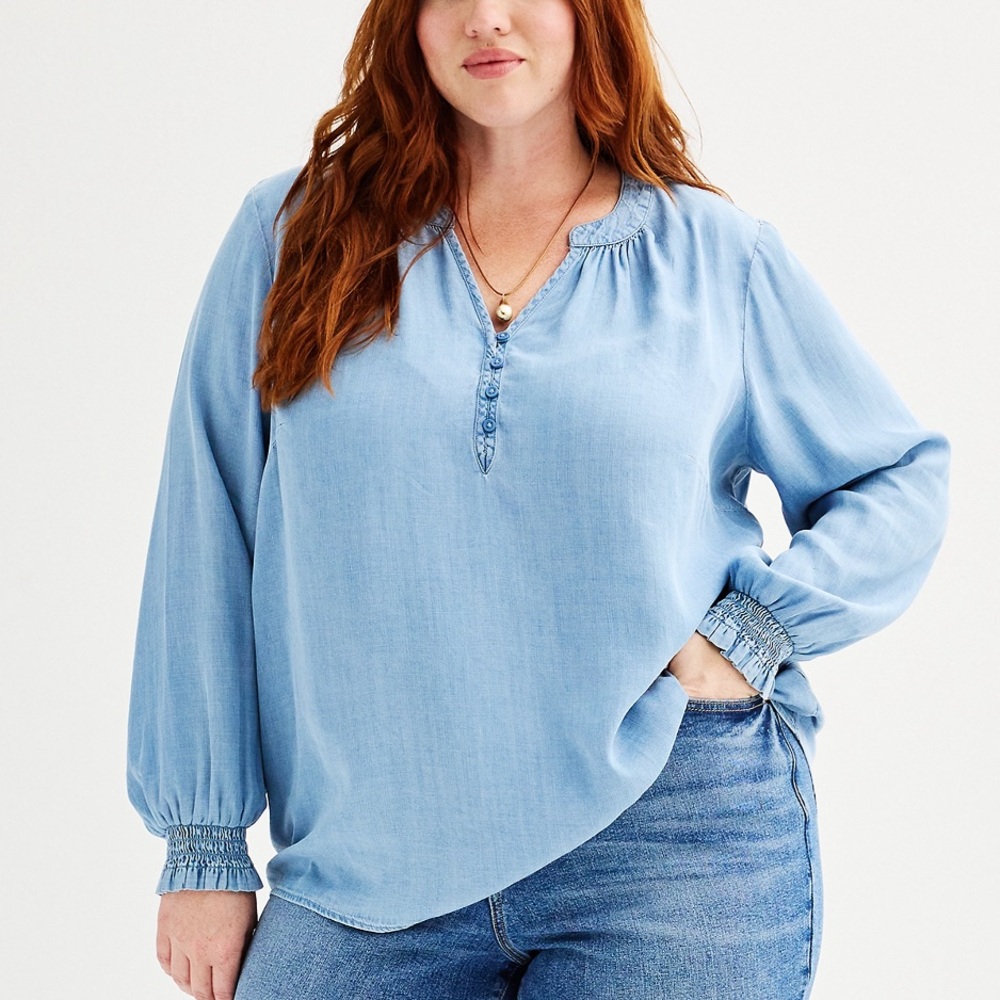 SONOMA 🐟 Smocked Wrist Popover Blouse